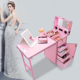 wr! Black Cosmetic Workstation Folding Rolling Portable Case Nail Tech Tables Manicure &