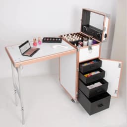 wr! Black Cosmetic Workstation Folding Rolling Portable Case Nail Tech Tables Manicure &