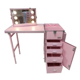 wr! Black Cosmetic Workstation Folding Rolling Portable Case Nail Tech Tables Manicure &