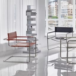 Bauhaus Office Armrest Back Chair Stainless Steel Saddle Leather Dining Chair Comfortable Leisure Chairs Photo Props Furniture