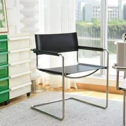 Bauhaus Office Armrest Back Chair Stainless Steel Saddle Leather Dining Chair Comfortable Leisure Chairs Photo Props Furniture
