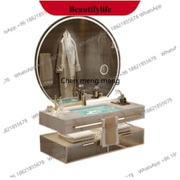 YL Luxury Floating Modern Bathroom Cabinet Mirror Led Light Smart Vanity Toilet Cabinet Space Saver Mobile Da Bagno Furniture