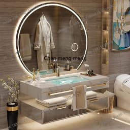 YL Luxury Floating Modern Bathroom Cabinet Mirror Led Light Smart Vanity Toilet Cabinet Space Saver Mobile Da Bagno Furniture