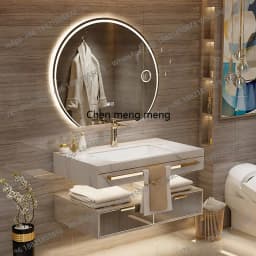 YL Luxury Floating Modern Bathroom Cabinet Mirror Led Light Smart Vanity Toilet Cabinet Space Saver Mobile Da Bagno Furniture