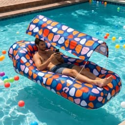 Inflatable Beach Lounger Camping Air Sofa With Sun Shade No-Pump Blow Up Couch For Outdoor Camping Hiking Picnic Vacation