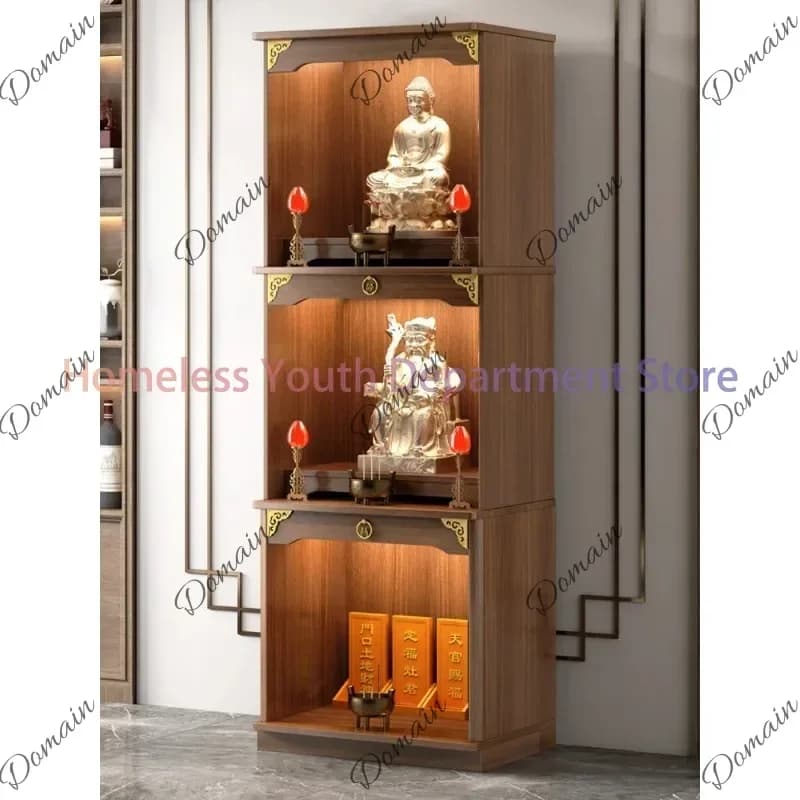 A New Chinese Style Clothes Closet Solid Wood Three-Layer Altar Cabinet Worship God Shed God of Wealth Cabinet
