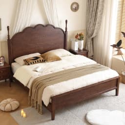 Any Size Custom French Vintage Mid Century Natural Solid Wood Storage Bed Eco Friendly Stain Resistant Master Bedroom Double Bed