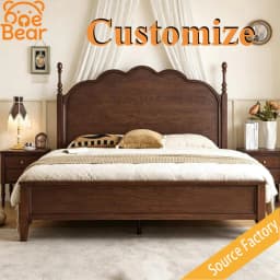 Any Size Custom French Vintage Mid Century Natural Solid Wood Storage Bed Eco Friendly Stain Resistant Master Bedroom Double Bed