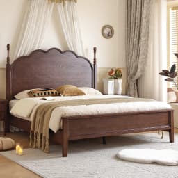 Any Size Custom French Vintage Mid Century Natural Solid Wood Storage Bed Eco Friendly Stain Resistant Master Bedroom Double Bed