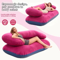 Inflatable Double Sofa Flocking Portable Air Couch Lazy Sofa for Outdoor Camping Home Living Room