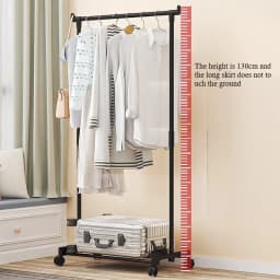 Plastic Floor Standing Clothes Rack with Wheels Double Single Rod Hat Shoe Storage Organizer Shelf Modern