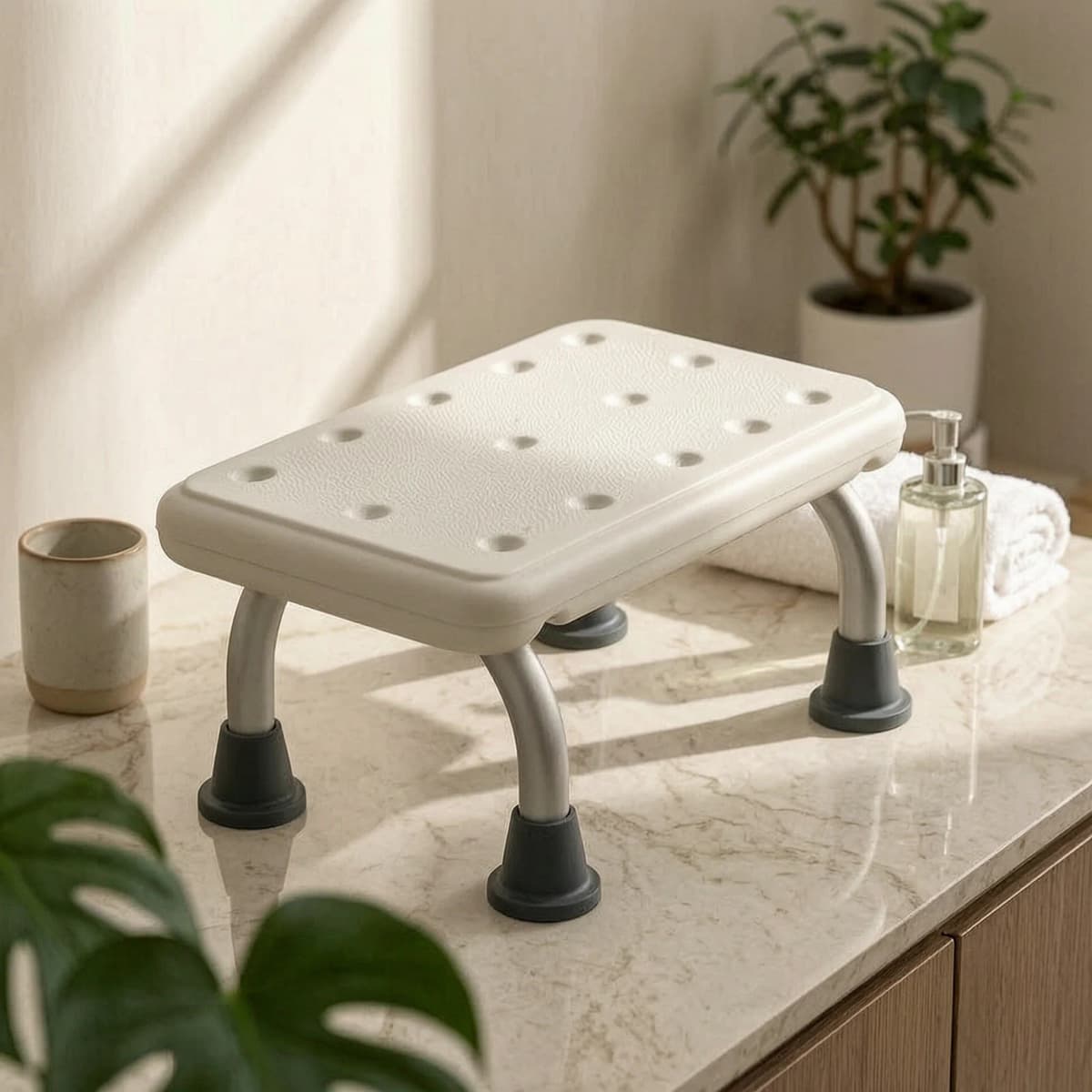 Bathroom Step Stool Rustproof Step Stool with Non-Slip Top Bath Seat Compact Footstool Easy to Clean for Elderly, Bathtub
