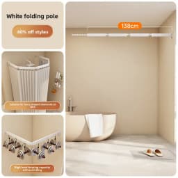 Hidden Folding Curtain Rod No Punching Bathroom Waterproof Drying Rack Toilet Telescopic Rod Partition Curtain Shower  Curtain