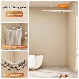 Hidden Folding Curtain Rod No Punching Bathroom Waterproof Drying Rack Toilet Telescopic Rod Partition Curtain Shower  Curtain