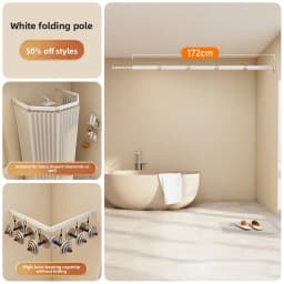 Hidden Folding Curtain Rod No Punching Bathroom Waterproof Drying Rack Toilet Telescopic Rod Partition Curtain Shower  Curtain