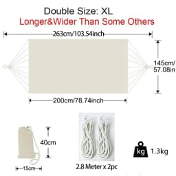 Goodwin Cotton Hammock, Brazilian Double Hammock, Soft Comfortable Fabric Canvas Hammock for Patio, Porch, Garden and Backyard