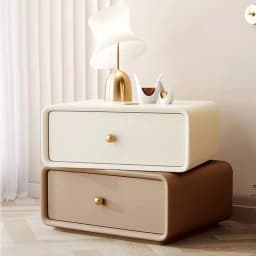 AOLIVIYA Nightstand Bedroom Bedside Table Sofa Side Storage Cabinet Rotating Cube Leather Modern Luxury Shelf Cream