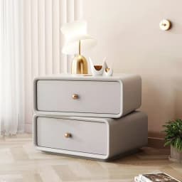 AOLIVIYA Nightstand Bedroom Bedside Table Sofa Side Storage Cabinet Rotating Cube Leather Modern Luxury Shelf Cream