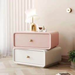 AOLIVIYA Nightstand Bedroom Bedside Table Sofa Side Storage Cabinet Rotating Cube Leather Modern Luxury Shelf Cream