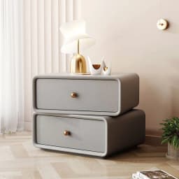 AOLIVIYA Nightstand Bedroom Bedside Table Sofa Side Storage Cabinet Rotating Cube Leather Modern Luxury Shelf Cream
