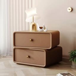 AOLIVIYA Nightstand Bedroom Bedside Table Sofa Side Storage Cabinet Rotating Cube Leather Modern Luxury Shelf Cream