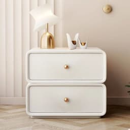 AOLIVIYA Nightstand Bedroom Bedside Table Sofa Side Storage Cabinet Rotating Cube Leather Modern Luxury Shelf Cream
