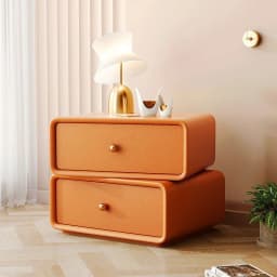 AOLIVIYA Nightstand Bedroom Bedside Table Sofa Side Storage Cabinet Rotating Cube Leather Modern Luxury Shelf Cream