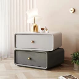 AOLIVIYA Nightstand Bedroom Bedside Table Sofa Side Storage Cabinet Rotating Cube Leather Modern Luxury Shelf Cream
