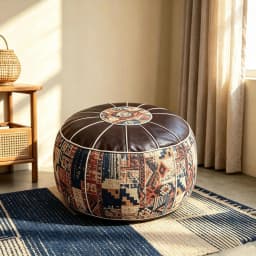 Bohemian Pouf Ottoman, Un‑Stuffed Faux Leather Footrest Stool, Floor Cushion Storage Seat for Filling Clothes, Blankets