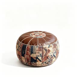 Bohemian Pouf Ottoman, Un‑Stuffed Faux Leather Footrest Stool, Floor Cushion Storage Seat for Filling Clothes, Blankets