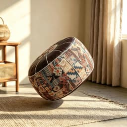 Bohemian Pouf Ottoman, Un‑Stuffed Faux Leather Footrest Stool, Floor Cushion Storage Seat for Filling Clothes, Blankets