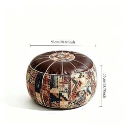 Bohemian Pouf Ottoman, Un‑Stuffed Faux Leather Footrest Stool, Floor Cushion Storage Seat for Filling Clothes, Blankets