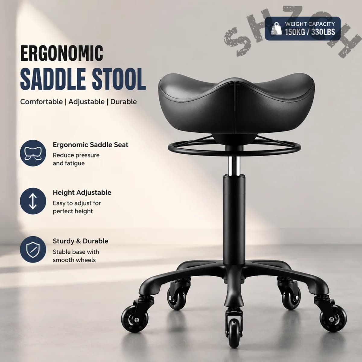 Professional Salon Swivel Chair with 360° Silent Casters, SGS-Certified Gas Lift, Adjustable Height & Reinforced Steel Base