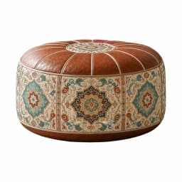 New PU Leather Ottoman Pouf Foldable Boho Pattern Storage Ottoman Round Shape Fillable Floor Seat Cushion Multipurpose Storage