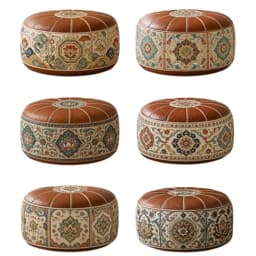 New PU Leather Ottoman Pouf Foldable Boho Pattern Storage Ottoman Round Shape Fillable Floor Seat Cushion Multipurpose Storage