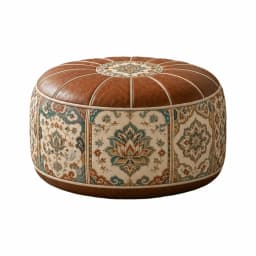 New PU Leather Ottoman Pouf Foldable Boho Pattern Storage Ottoman Round Shape Fillable Floor Seat Cushion Multipurpose Storage