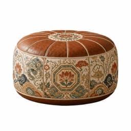 New PU Leather Ottoman Pouf Foldable Boho Pattern Storage Ottoman Round Shape Fillable Floor Seat Cushion Multipurpose Storage