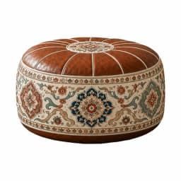 New PU Leather Ottoman Pouf Foldable Boho Pattern Storage Ottoman Round Shape Fillable Floor Seat Cushion Multipurpose Storage