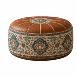 New PU Leather Ottoman Pouf Foldable Boho Pattern Storage Ottoman Round Shape Fillable Floor Seat Cushion Multipurpose Storage