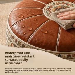 New PU Leather Ottoman Pouf Foldable Boho Pattern Storage Ottoman Round Shape Fillable Floor Seat Cushion Multipurpose Storage