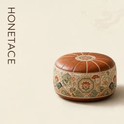 New PU Leather Ottoman Pouf Foldable Boho Pattern Storage Ottoman Round Shape Fillable Floor Seat Cushion Multipurpose Storage