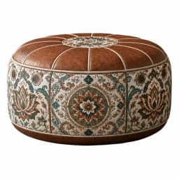 New PU Leather Ottoman Pouf Foldable Boho Pattern Storage Ottoman Round Shape Fillable Floor Seat Cushion Multipurpose Storage