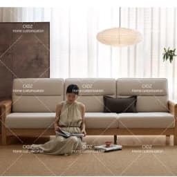 Japanese-style solid wood rattan sofa Home living room furniture Cherry wood color wabi-sabi retro wooden three-person sofa