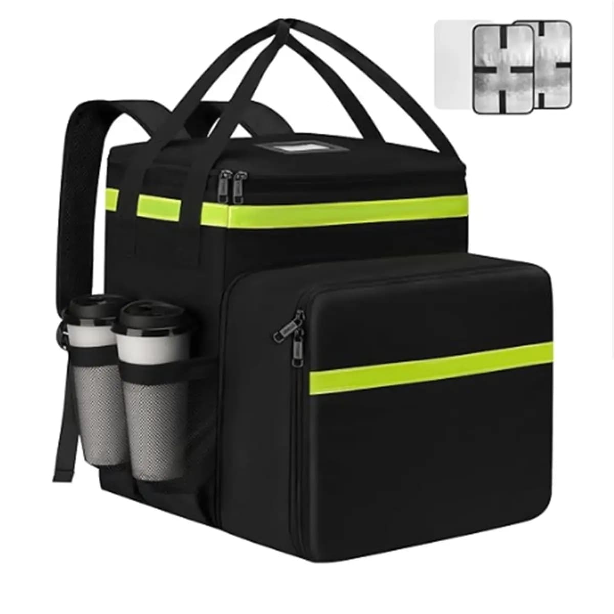 FTGT NEW Food Delivery Backpack with 7 Cup Holders, Expandable Delivery Bag for Hot/Cold Food with Reflective Strip