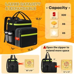 FTGT NEW Food Delivery Backpack with 7 Cup Holders, Expandable Delivery Bag for Hot/Cold Food with Reflective Strip