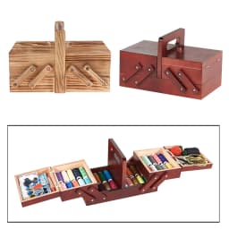 FTGT NEW Wooden Foldable Sewing Box Thread Scissors Sew Basket Jewelry Boxes for Storing Sewing Kits Jewelry Storage Box A
