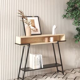 Modern entry table simple light luxury metal welding cabinet by the door long strips are several against the wall iron shelves