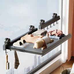 Non Perforated Wall Mounted Drainage Storage Rack Household Balcony Suction Cup Folding Drying Net Aluminum Alloy Clothes Hanger