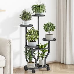 Staircase Multi-Level Indoor/Outdoor Mobile Iron Flower Pot Rack with Wheels