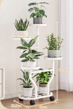 Staircase Multi-Level Indoor/Outdoor Mobile Iron Flower Pot Rack with Wheels